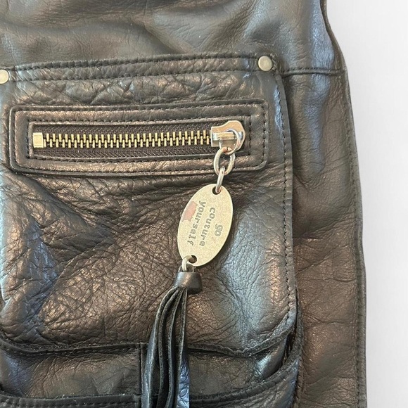 Juicy Couture Vintage Black Leather Shoulder/Crossbody Tassel Bag Y2K - Picture 6 of 8